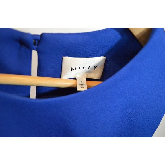 Milly Sleeveless Scuba Dress Colorblock Size 4 Fitted Career Black Blue $395 - Picture 12 of 13